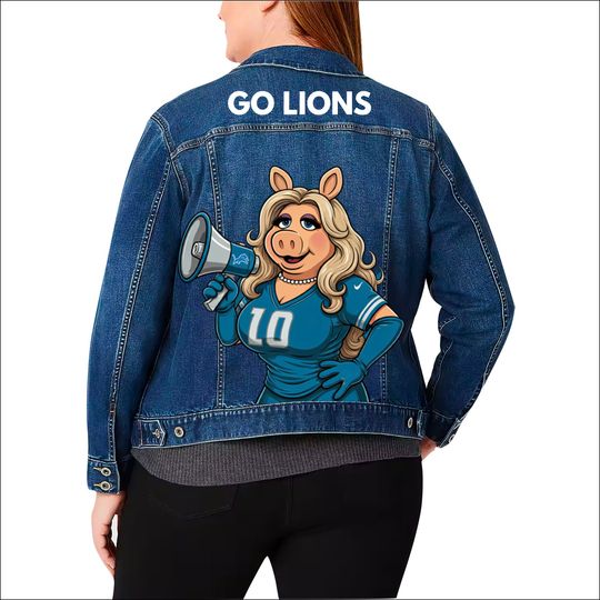 Painted Miss Piggy Detroit Lions Jean Jacket