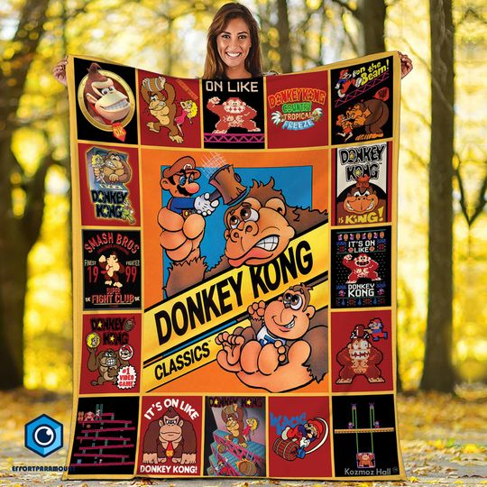 Donkey Kong Fleece Blanket Quilt, Donkey Kong Blanket, Christmas Blanket, Christmas Gift, Family Vacation Fleece Blanket Couch Sofa