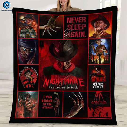 Nightmare The Terror Is Back Fleece Blanket | Freddy Krueger Halloween Horror Movie Quilt Blanket | Friday of 13th Movie Fan Gift Blanket