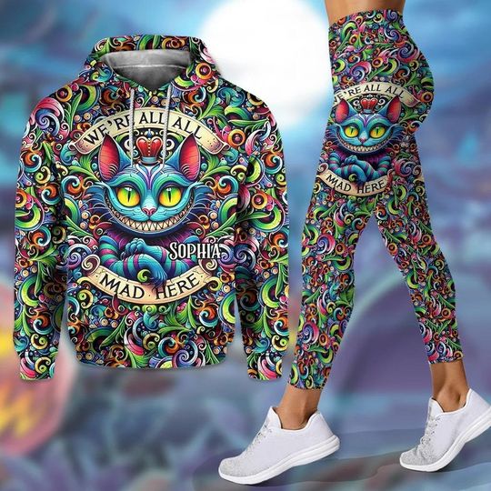 Halloween Custom Cheshire Cat Hoodie, Alice In Wonderland Hoodie, Disney Cat Leggings, Cartoon Workout Leggings, Personalized Gift