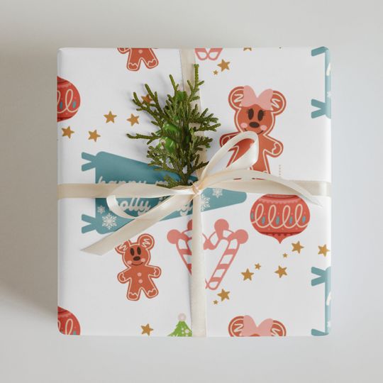 Happy Merry Holly Jolly Mickey Gingerbread Wrapping paper