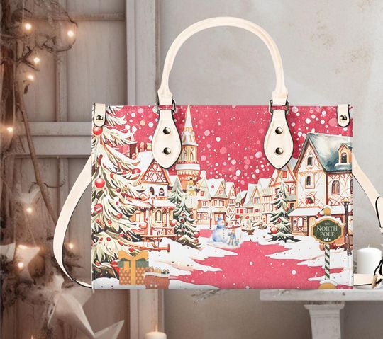 Luxury Women leather Handbag tote beautiful Christmas Holiday winter gold pink boho cottage core farmhouse whimsical design