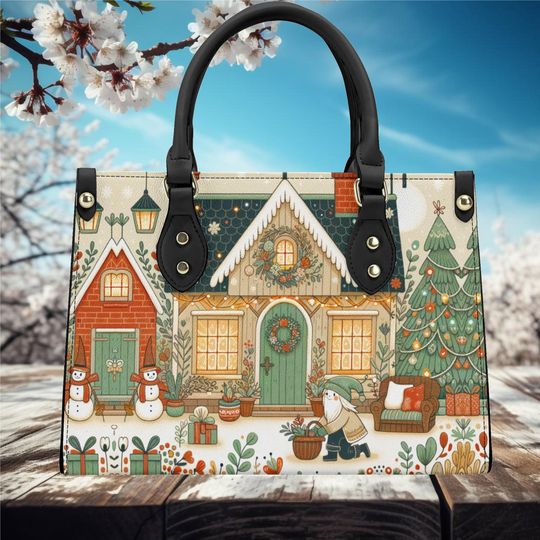 Christmas Cottage core snowman farmhouse whimsical holiday winter Handbag shoulder purse tote leather 'No strap