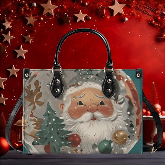 Luxury Women leather Handbag tote beautiful Christmas Holiday Santa Christmas tree  winter whimsical season design purse 3 size