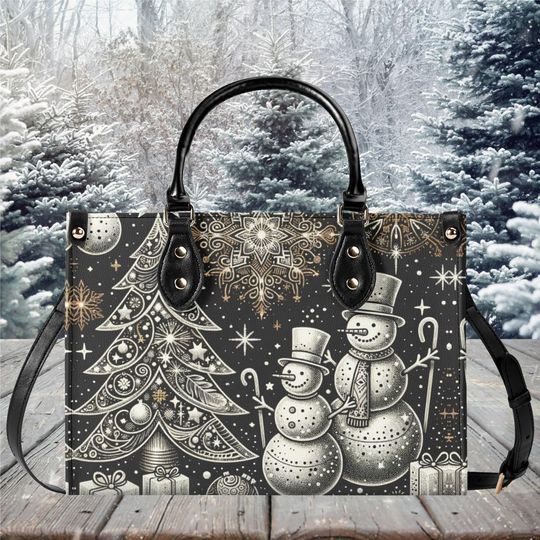Luxury Women leather Handbag tote beautiful Christmas Holiday snowman Christmas tree winter whimsical season design purse 3 size