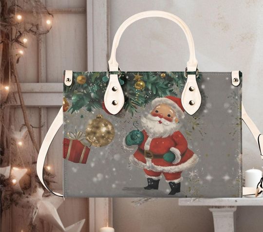 Luxury Women leather Handbag tote beautiful Christmas Holiday Santa Claus winter whimsical season design purse 3 size