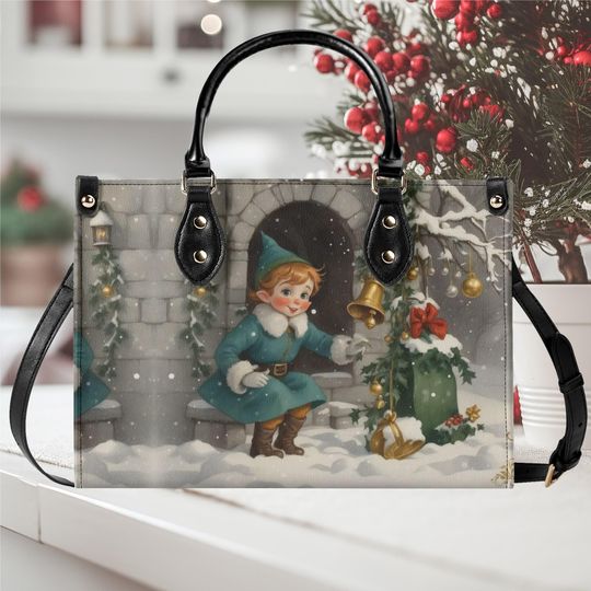 Luxury Women leather Handbag tote beautiful Christmas Holiday winter old fashion retro Elf whimsical season design purse 3 sizes