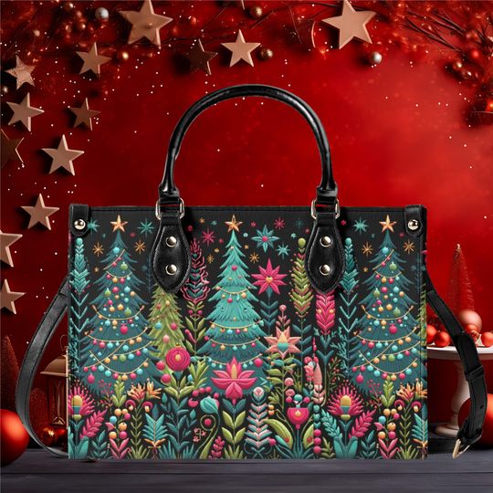 Luxury Women leather Handbag tote beautiful hobo pastel colors Christmas Holiday Christmas Tree winter