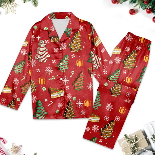 Christmas Tree Pajamas Set, Christmas Tree Button Up Shirt, Christmas Party Pajamas Gift For Women, Xmas Holiday 3D All Over Print Shirt