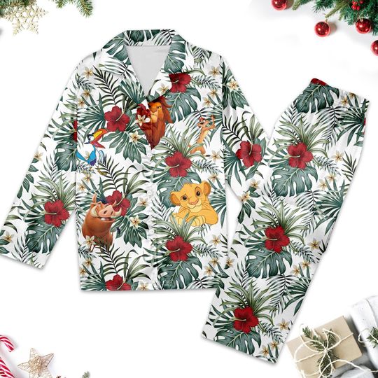 Tropical Lion King Pajamas, Lion King Women Pajamas, Mufasa Scar Simba Pajamas Set, Magic Kingdom Shirt, Christmas Family Trip Gift