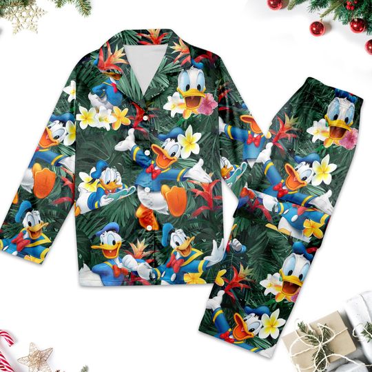 Tropical Donald Duck Pajamas, Donald Duck Pajamas Set Women, Cartoon Shirt For Women, Magic Kingdom Shirt, Family Trip Tee