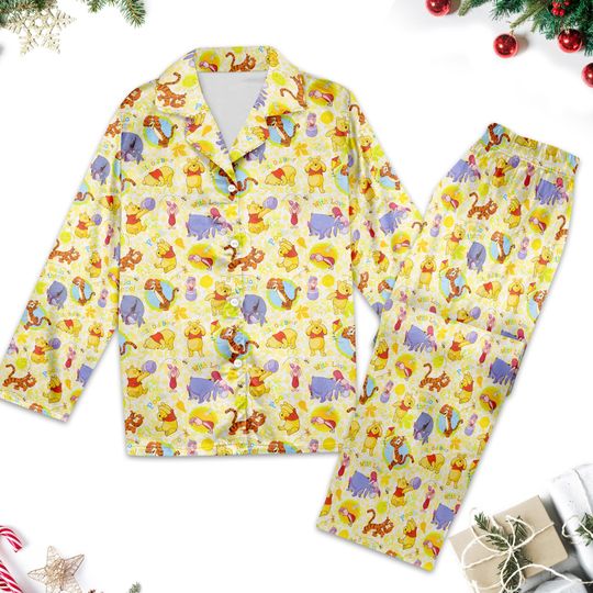 Pooh and Friends Pajamas, Tigger Eeyore Piglet Pajamas Set, Pooh Movie Button Up Shirt, Cartoon Gift For Women, Magic Kingdom Shirt