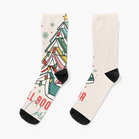 All Booked for Christmas, Christmas Books, Book Lovers Socks