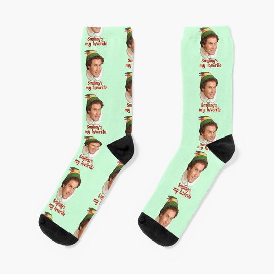 Smiling's my favorite Buddy the Elf Will Ferrell Movie Christmas Socks