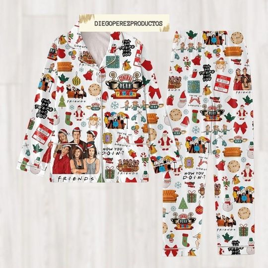 Friends TV Show Christmas Pajamas, Friends Series Pj Set, Friends Central Perk Xmas Pajamas Set, Christmas Movie Pj Set, Xmas Party Gift