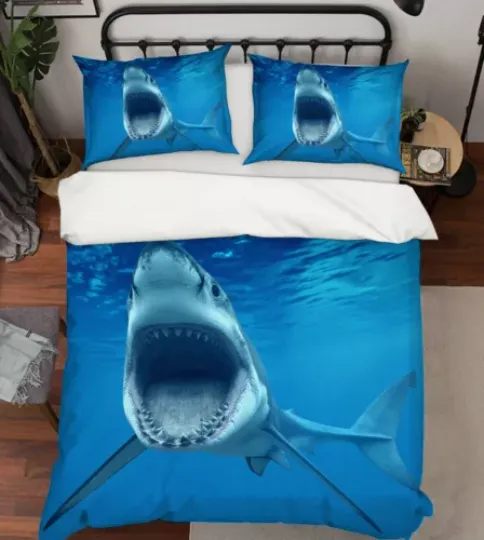 3D Tooth Shark A25 Animal Bed Pillowcases Quilt Duvet Cover Set Queen King Zoe