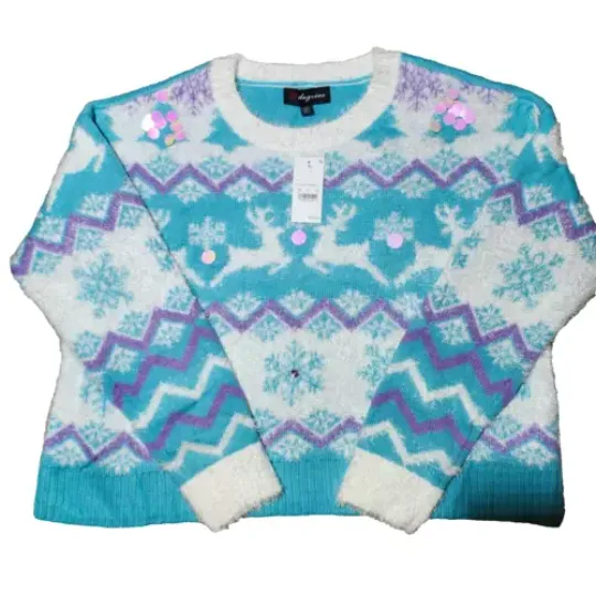 33 Degrees Jumper Knit Ugly Christmas Sweater Size 1X Blue Purple White Reindeer