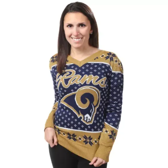 Los Angeles Rams Big Logo Women's V-Neck Ugly Sweater
