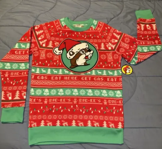 Buc-ee's Bucees Beaver Christmas Holiday Ugly Sweater Medium Eat Here Get Gas