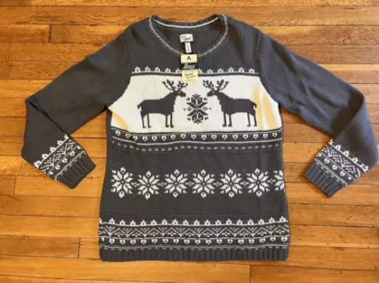 Reindeer Christmas Sweater Women’s Extra Large Grey White All Over Print