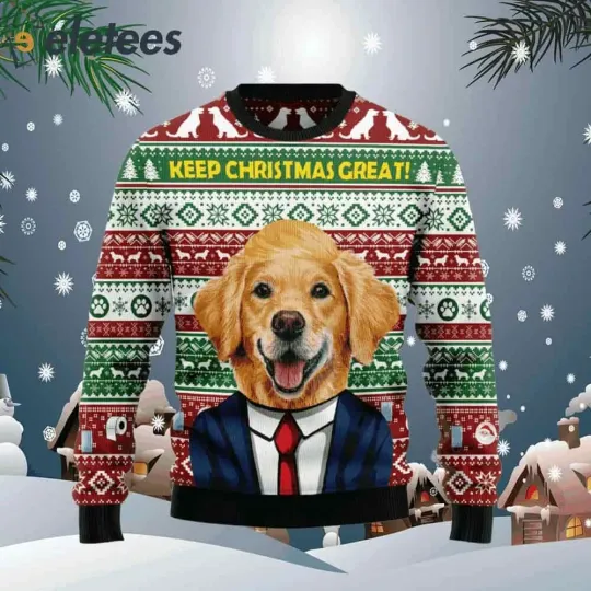 Golden Retriever Keep Christmas Great Ugly Christmas Sweater KBEEHUX9