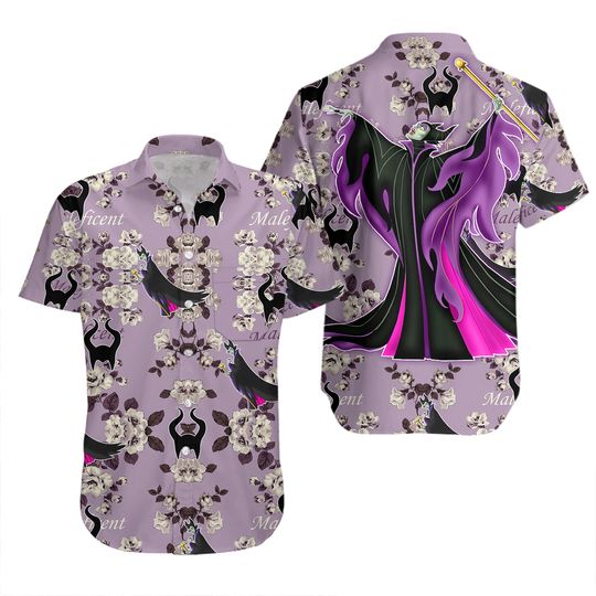 Maleficent Hawaiian 3D Shirt, Maleficent Purple All Printed Shirt, Sleeping Beauty Hawaiian Tee For Friends, Villian Button Up