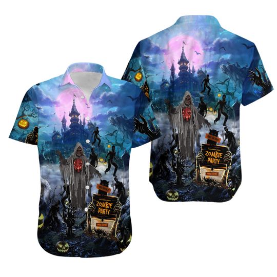 Amazing Zombies Party Halloween Unisex Hawaiian Shirt Full Size