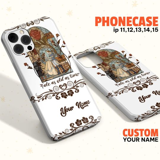 Custom Disney Beauty and the Beast Tale as old as time Colorful Phonecase, Personalied Disney Phonecase, Birthday Gift, Cartoon Lover