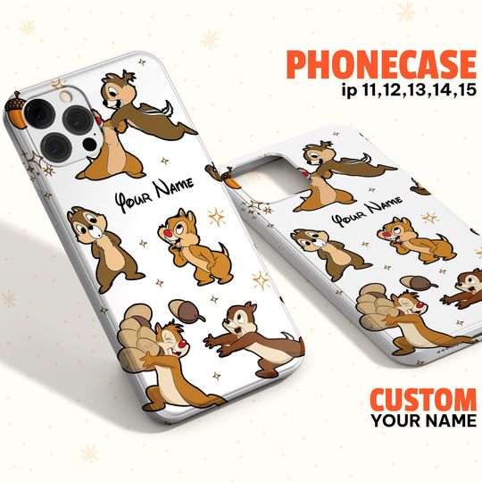 Custom Disney Chip and Dale Colorful Phonecase, Personalied Disney Phonecase, Birthday Gift, Cartoon Lover Phonecase