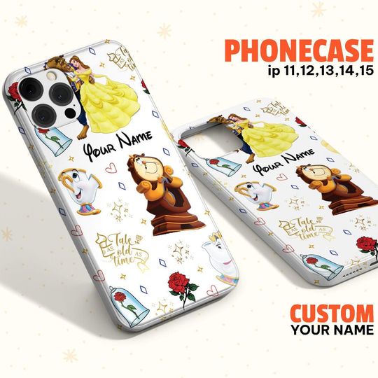 Custom Disney Beauty and the Beast Colorful Phonecase, Personalied Disney Phonecase, Birthday Gift, Cartoon Lover Phonecase