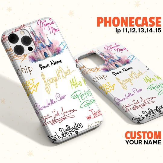 Custom Disney Character Signatures Colorful Phonecase, Personalied Disney Phonecase, Birthday Gift, Cartoon Lover Phonecase
