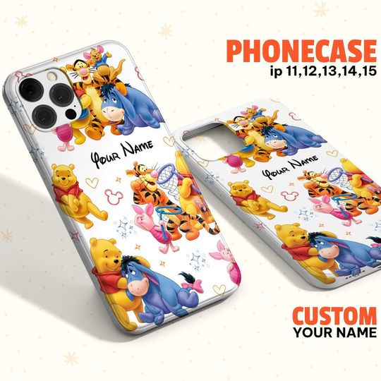 Custom Disney Pooh and Friends Colorful Phonecase, Personalied Disney Phonecase, Birthday Gift, Cartoon Lover Phonecase