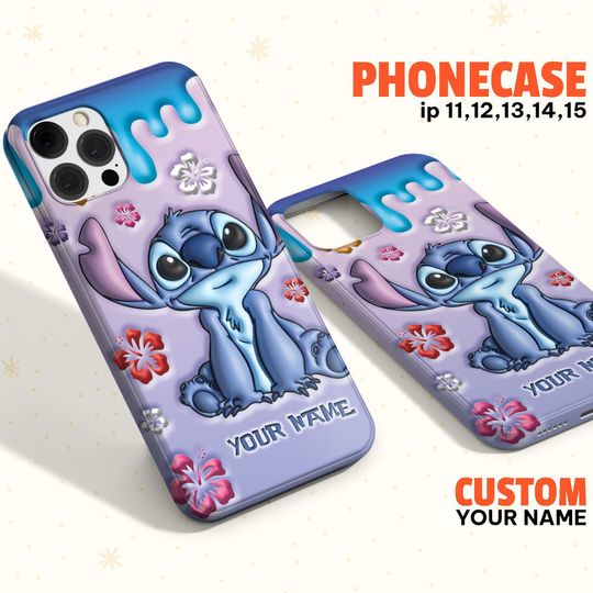 Custom Disney Lilo and Stitch Inflated Colorful Phonecase, Personalied Disney Phonecase, Birthday Gift, Cartoon Lover Phonecase