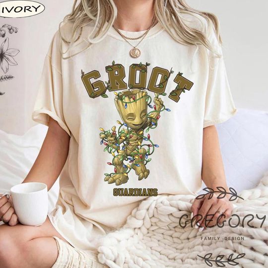 Vintage Groot Christmas Lights , Galaxy's Edge Christmas 2024 Comfort Colors Shirt, Marvel Christmas Matching Family Gift Shirt