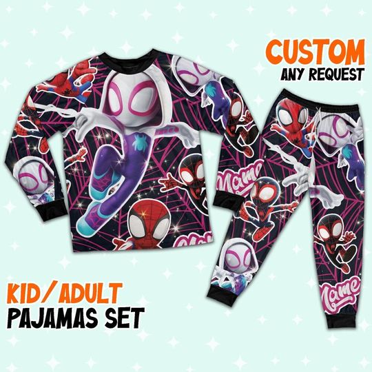 Personalized Name the Amazing Spider and Friends Pajamas Set, Spider-Man Women Pajamas, Superhero Family Matching Shirt