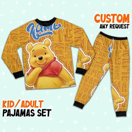Personalized Name Winnie The Pooh Pajamas Set, Eeyore Christmas Long Pajamas, Tigger Family Matching, Pooh Christmas Party Shirt