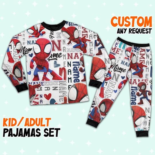 Personalized Name Spider Man Friends Pajamas, Spiderman Pajamas Set, Spider-Man Women Pajamas, Christmas Party Gift
