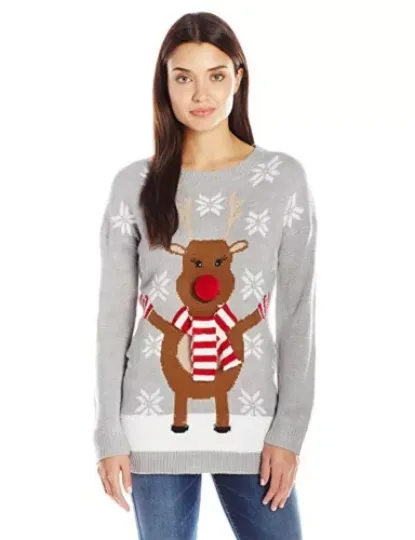Notations Women's Happy Rudolph Ugly Christmas Sweater with 3D Nose Reindeer S