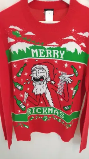 Rick & Rickandmorty Christmas Sweater Merry Rickmas Men's Ugly  Red  Men's Size  Medium