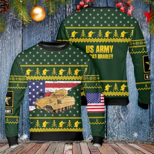 US Army M2A3 Bradley Ugly Christmas Sweater Military Gift for Christmas Day Dad
