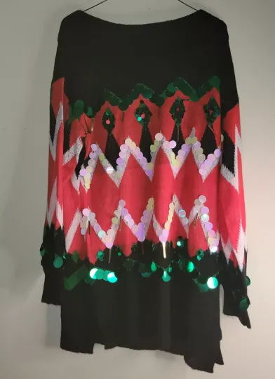 Ugly Christmas Sweater Holiday Time Sz Large(12-14) NWT Red Black Green Shimmery