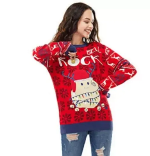 Womens Knitted Snail Light Up Christmas Funny Ugly Jumper Size Uk 16/18  Red