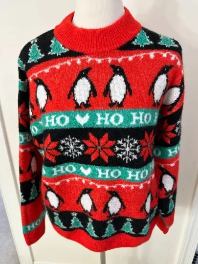 H&M Women's Ugly Christmas Sweater Ho Ho Ho Penguins Size Small NWT