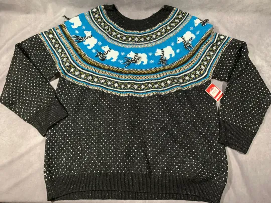 NEW Holiday Time Women’s Plus Size Sweater - Polar Bears w/ Scarves - 1X