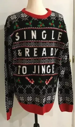 Mens “Single & Ready to Jingle”  Black Christmas Sweater UGLY SWEATER Size M NEW