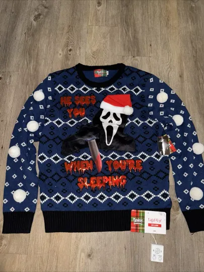 Scream Ghost Face Christmas Ugly Sweater Size Large Light Up And Screaming Sound
