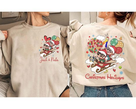 Personalized 2-Sided Up Carl And Ellie Christmas Holidays Shirt, Santa Carl and Ellie Couple Christmas Shirt, Disneyland Family Trip Shirt