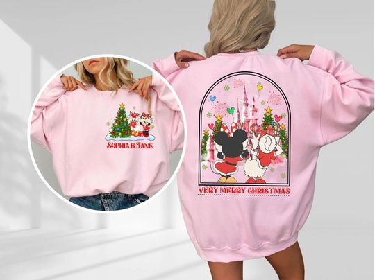 Custom Name 2-Sided Disney Minnie Daisy Bestie Christmas Shirt, Disney Mickey's Very Merry Christmas Shirt, Disney Christmas Party 2024 Tee