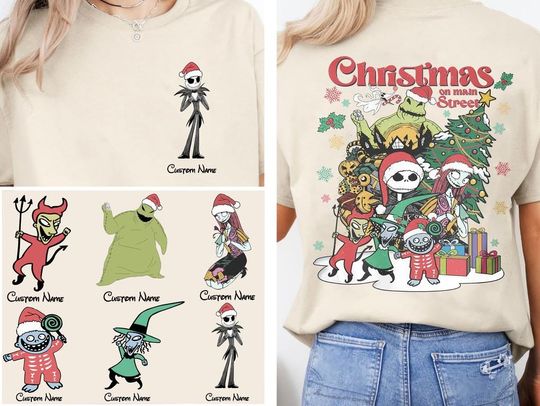 Vintage 2-Sided Disney The Nightmare Before Christmas Shirt | Jack Skellington Xmas Tshirt, Oogie Boogie Christmas on Main Street T-shirt
