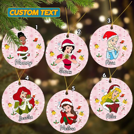 Princess Characters Santa Hat Christmas Ornament, Princess Movie Xmas Ornament, Beauty Princess Ceramic Ornament Home Decoration